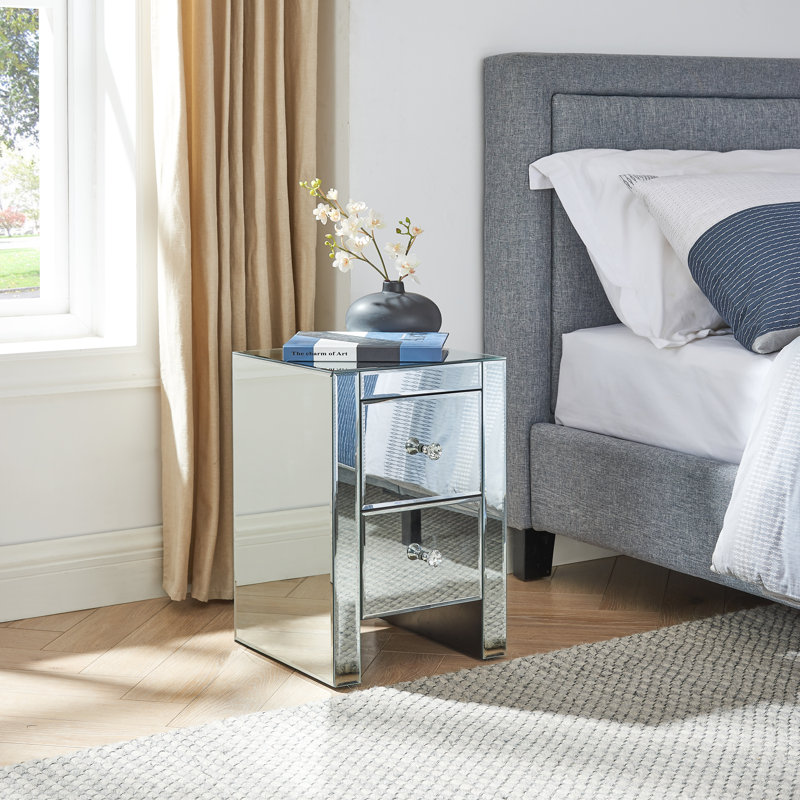 Mercer41 Allyannah 2 Drawer Glass Nightstand in Silver Wayfair
